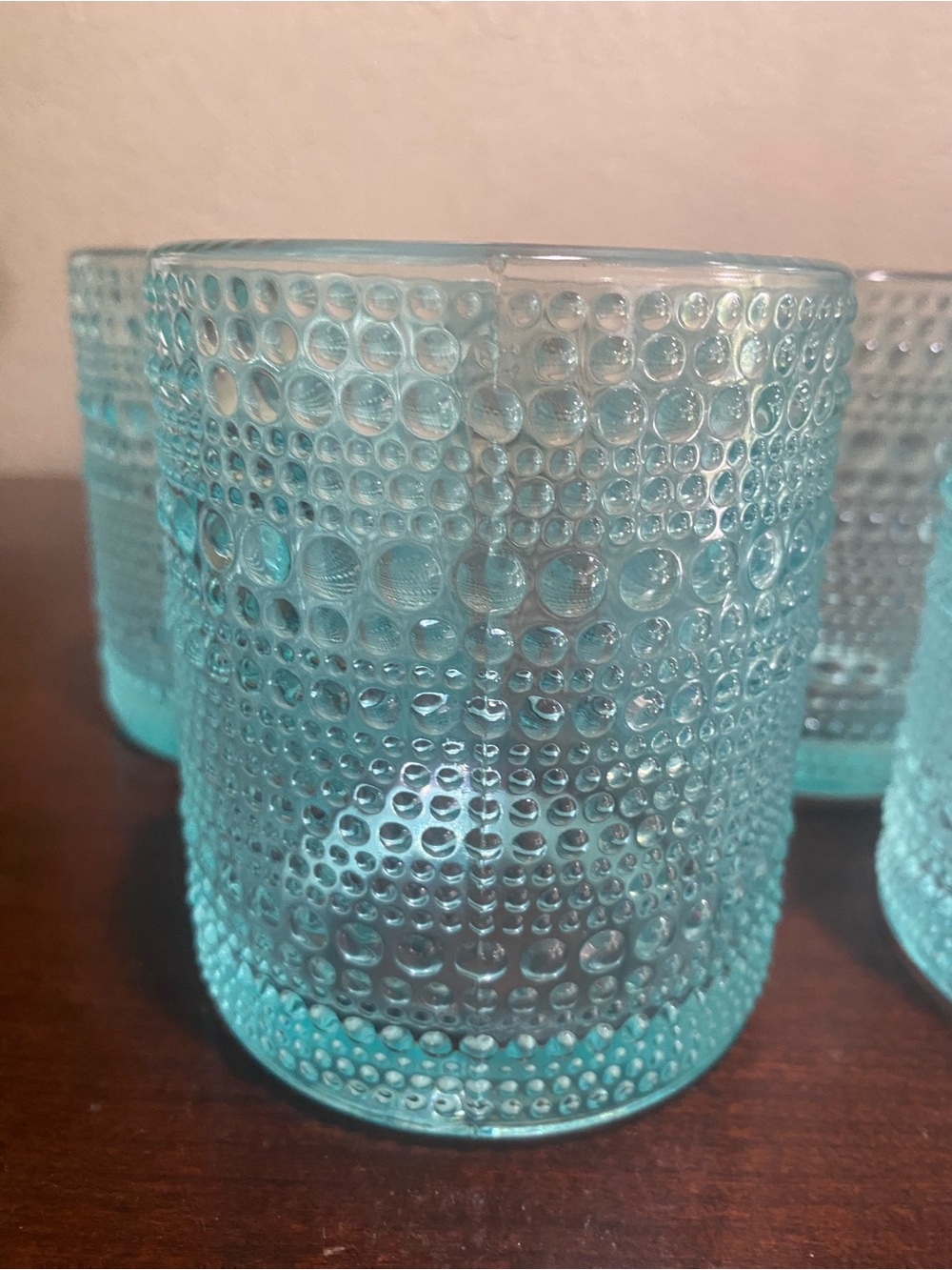 Set of 4, Aqua Blue Darware Hobnail Drinking Glasses. 12 oz - Picture 3 of 6